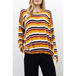 Retro Stripe Tie Hem Long Sleeve